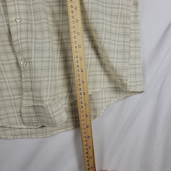 Vtg Arrow Kent Shirt‎ Mens 16 / 32 Poly / Cotton Beige Plaid Dagger Collar - Picture 7 of 8
